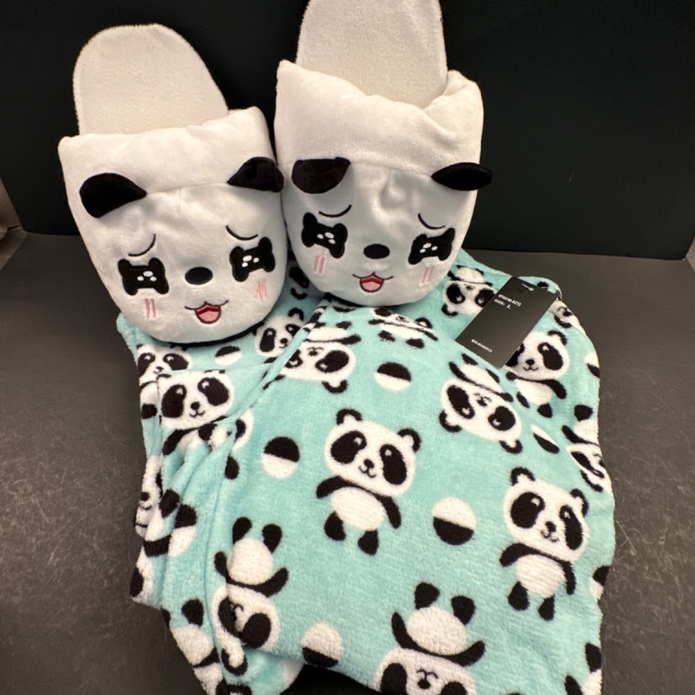 Panda Pajama Pants and Slippers Brand New